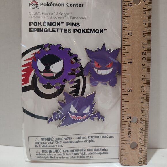 Pokemon Gastly Haunter And Gengar Evolution Line Enamel Pins Set Official Badges - Picture 6 of 6